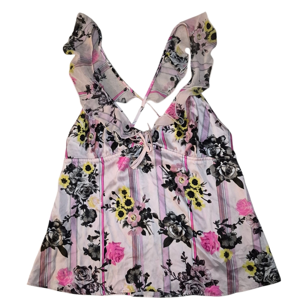 Victoria's Secret Floral Stripe Satiny Feel Baby Doll Camisole Pajama Top